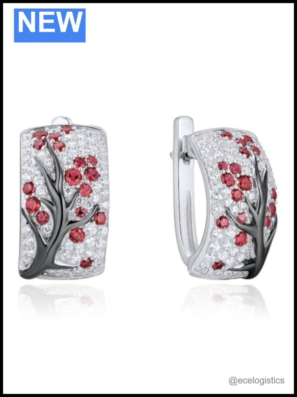 925 Sterling Silver Cherry Dangle Earrings Cubic Zirconia Rhodium Plated